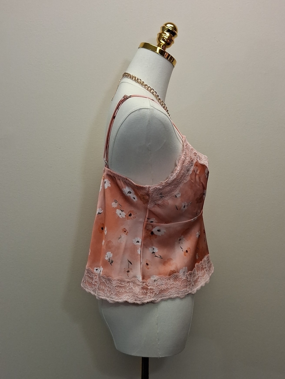 Steve Madden Stevie Pink Floral Satin Lace Cami Adjustable Strap XL - Picture 4 of 9